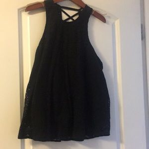 Hollister black lace criss cross back tank top